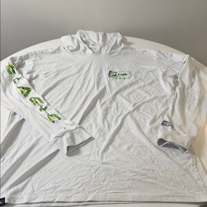 Pelagic White Hooded Performance Long Sleeve Shirt with Green Logos